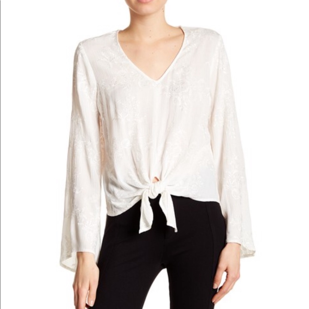 NWT Karen Kane Embroidered Off White Knot Blouse S